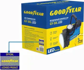 Компрессор воздушный Goodyear GY-30L LED 30 л/мин с фонарём, со съемной ручкой и сумкой для хранения. Артикул GY000103